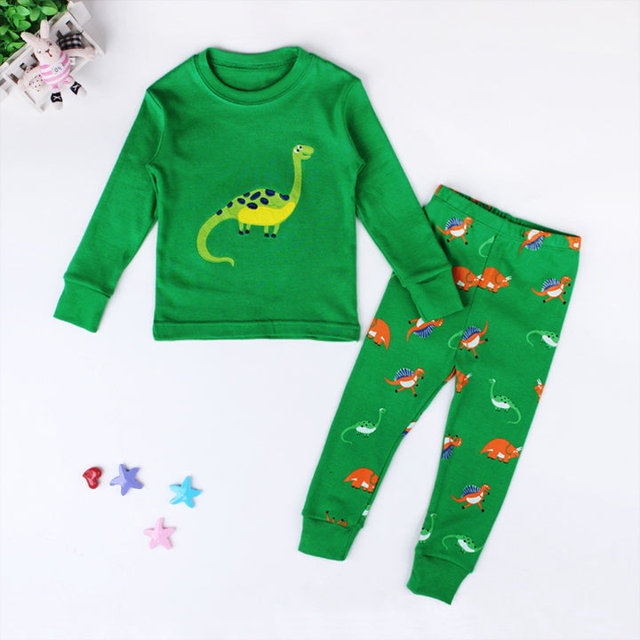 Long-sleeved Cartoon Dinosaur Print Pajamas Two-piece Suit - Jener