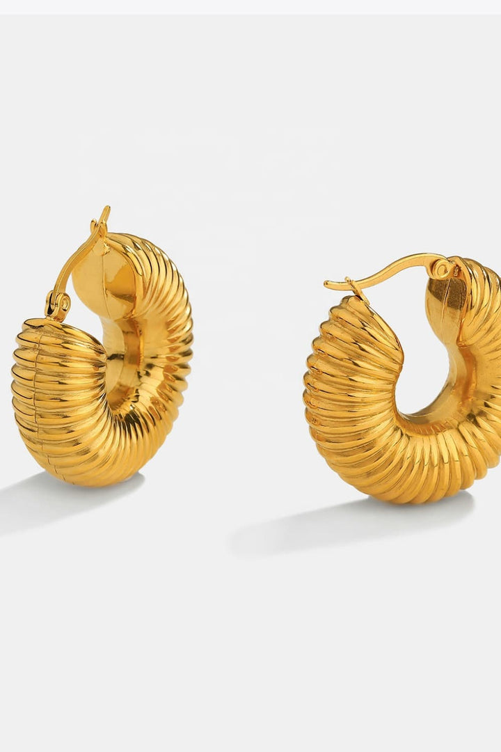18K Gold-Plated Copper Ribbed Hoop Earrings - Jener