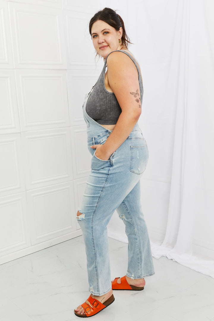 Judy Blue Melina Full Size Distressed Straight Leg Overalls - Jener