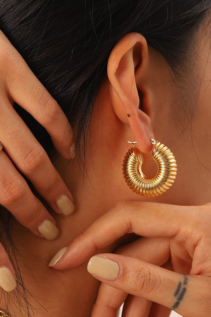 18K Gold-Plated Copper Ribbed Hoop Earrings - Jener