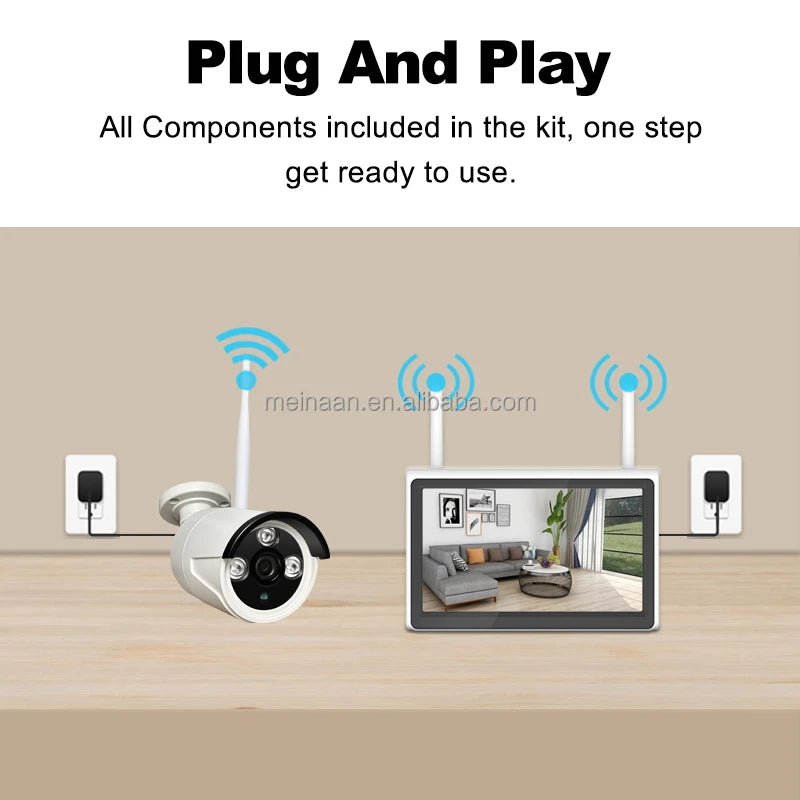 Eseecloud 3MP 10.1'' LCD 4CH Wireless WiFi Home Security Camera System Wireless WiFi CCTV NVR Kit Camera Surveillance Systems