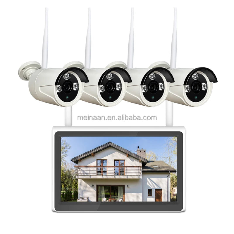 Eseecloud 3MP 10.1'' LCD 4CH Wireless WiFi Home Security Camera System Wireless WiFi CCTV NVR Kit Camera Surveillance Systems