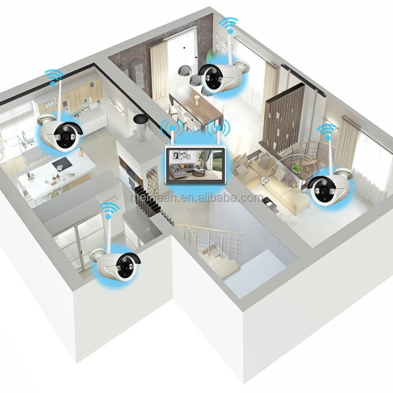 Eseecloud 3MP 10.1'' LCD 4CH Wireless WiFi Home Security Camera System Wireless WiFi CCTV NVR Kit Camera Surveillance Systems